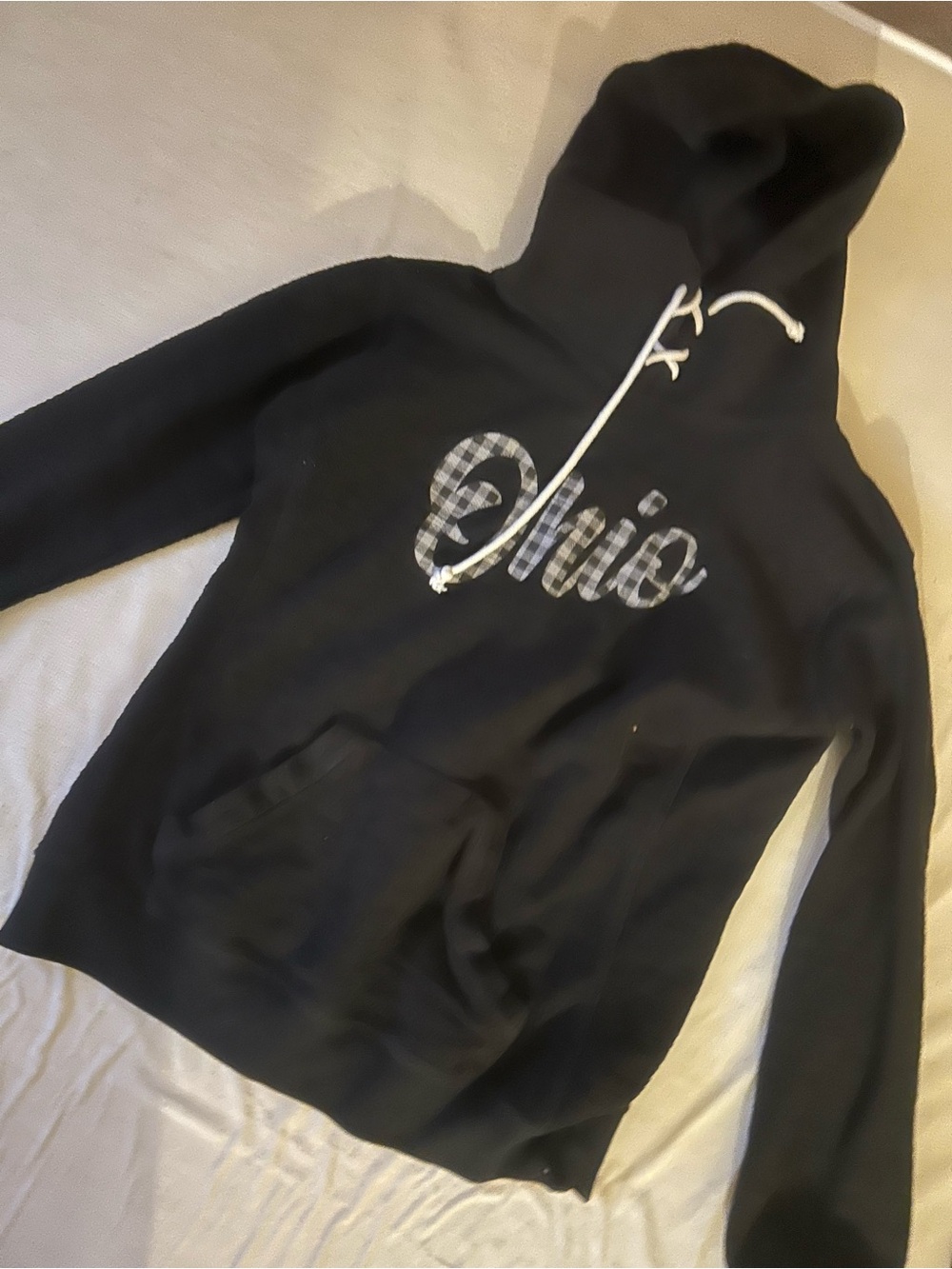 Black Hooded Pullover Sweater with 'Ohio' Script